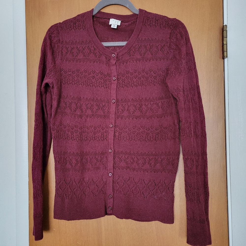 A New Day burgundy lightweight cardigan 100% cotton
